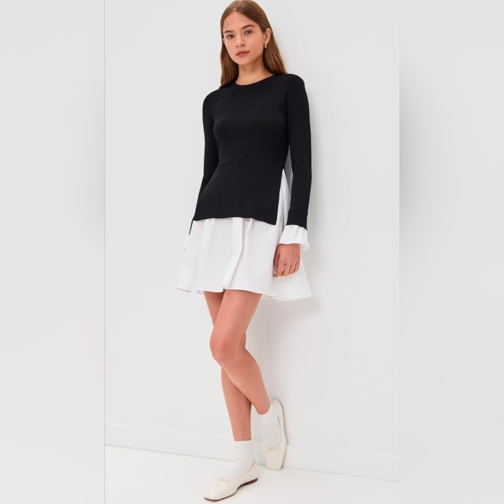 🌟ACCEPTING ALL OFFERS English Factory Poplin Combo Knit Dress, Black And White